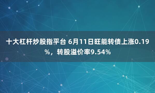 十大杠杆炒股指平台 6月11日旺能转债上涨0.19%，转股溢价率9.54%